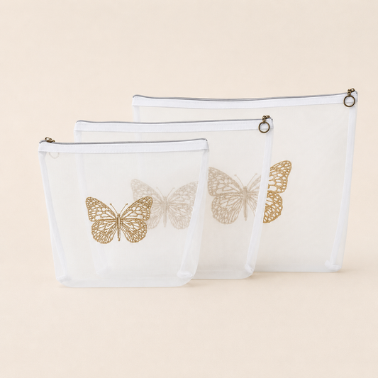 SET X 3 COSMETIQUERAS MARIPOSA DORADA