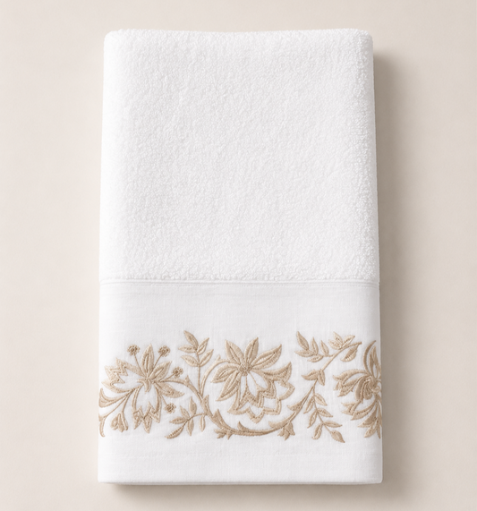 TOALLA ENREDADERA DE CAMELIAS BEIGE