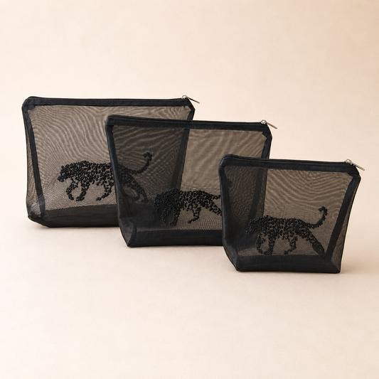SET X 3 COSMETIQUERAS CHITA NEGRA-MALLA NEGRA