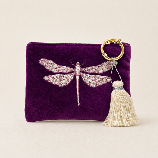 MONEDERO LIBÉLULA FLOR UVA