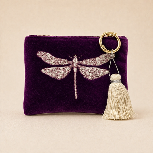 MONEDERO LIBÉLULA FLOR UVA