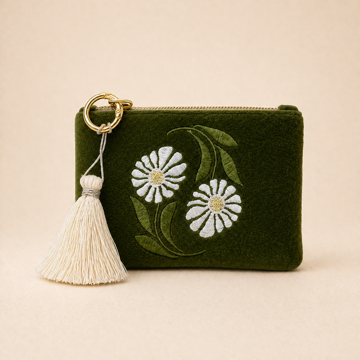 MONEDERO MARGARITAS VERDE OLIVA
