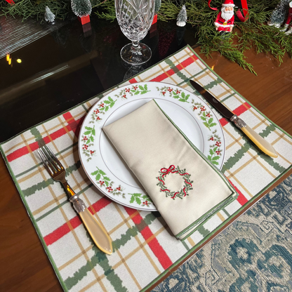 SET INDIVIDUALES CORONA DE NAVIDAD + SERVILLETAS CORONA