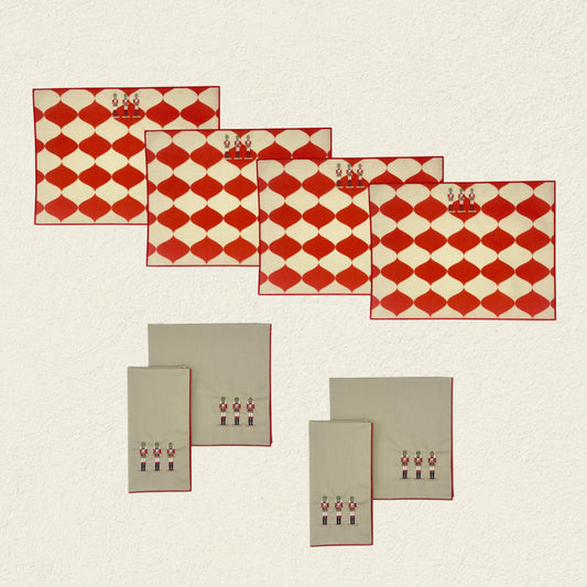 SET INDIVIDUALES SOLDADITOS DE NAVIDAD + SERVILLETAS SOLDADITOS ROJOS