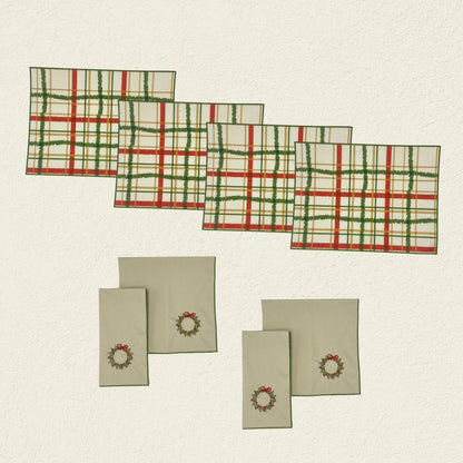 SET INDIVIDUALES CORONA DE NAVIDAD + SERVILLETAS CORONA